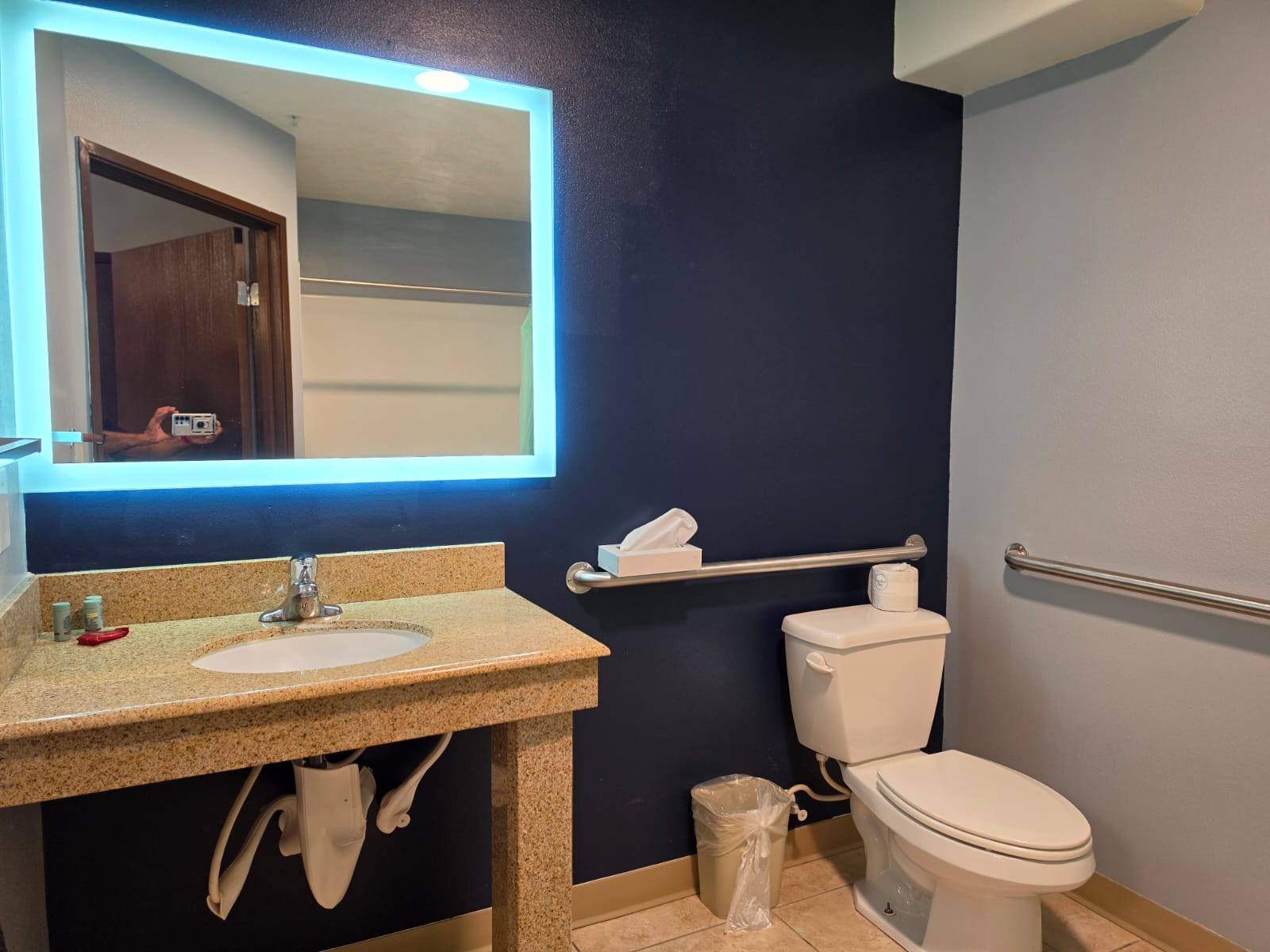 Roll-under bathroom vanity and grab bar in an accessible hotel bathroom — Best Western Vernal Inn, Vernal Utah
